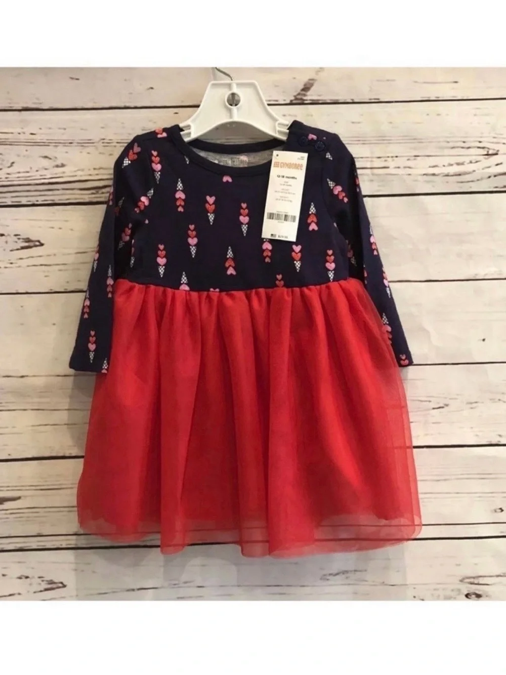Gymboree Toddler Girl Valentines Day Dress Size 12-18 Month Red Tulle Hearts NWT